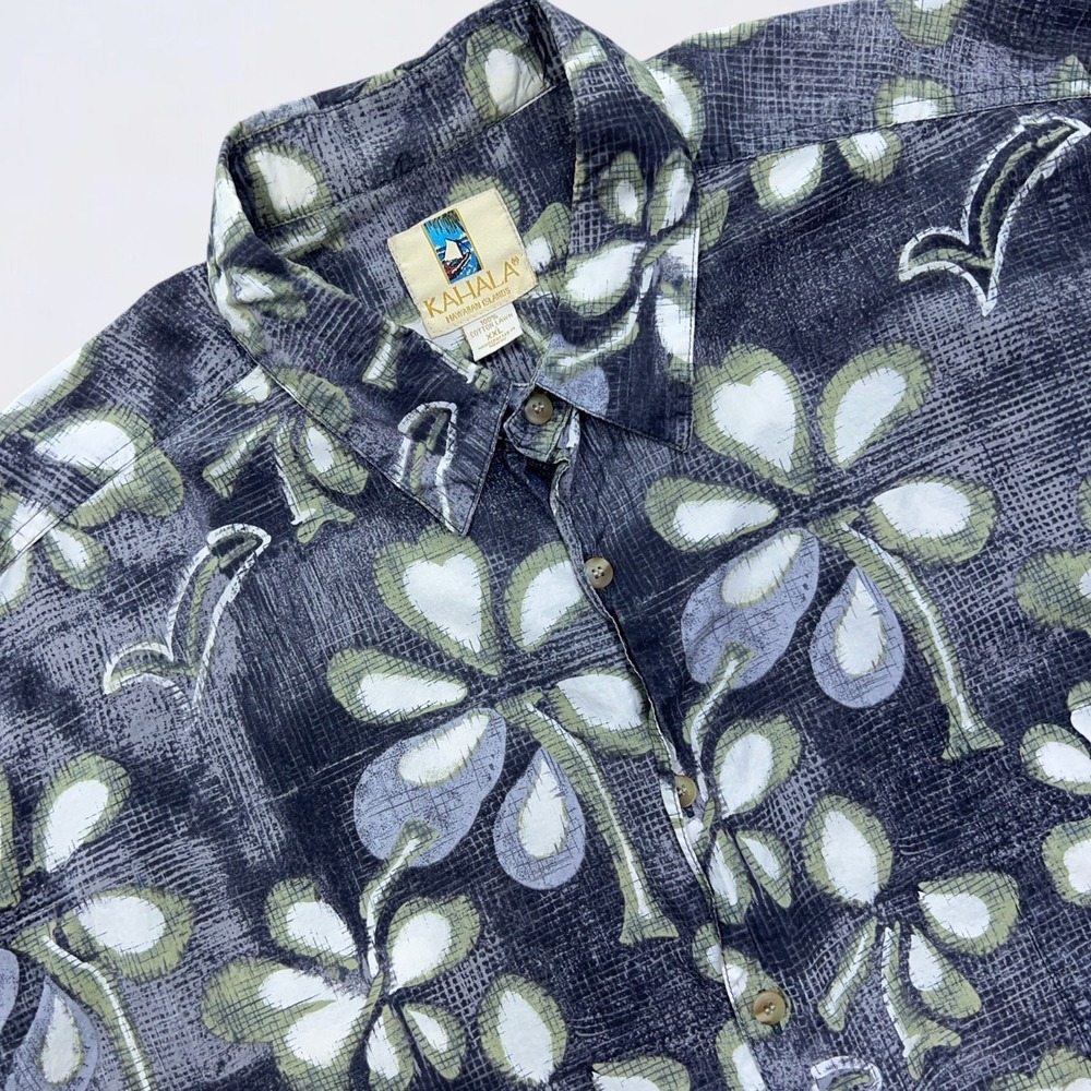 Vintage Kahala Hawaiian Shirt Mens 2XL Black Floral Button Up Short Sleeve Aloha
